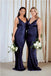 Mismatched Halter V-neck Mermaid Royal Blue Satin Long Bridesmaid Dresses Online, BG693