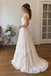 V Neck Cap Sleeve Floor Length A Line Wedding Dresses Tiered Lace Romantic,WD0649