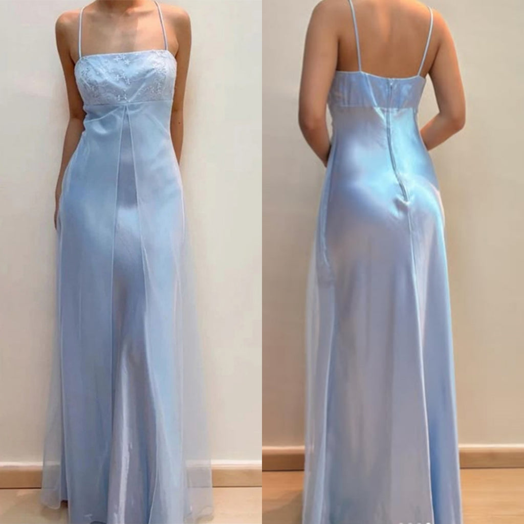 Elegant Spaghetti Strap Sleeveless Mermaid Satin Evening Prom Dresses Online, OLP875