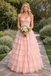 Unique Blush Pink Tiered Ruffle Prom Dress Strapless Boned Corset Tulle Ball Gown Skirt,OLP1741