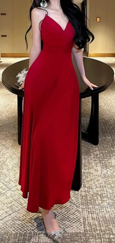 Elegant Spaghetti Strap Sleeveless Mermaid Satin Evening Prom Dresses Online, OLP882