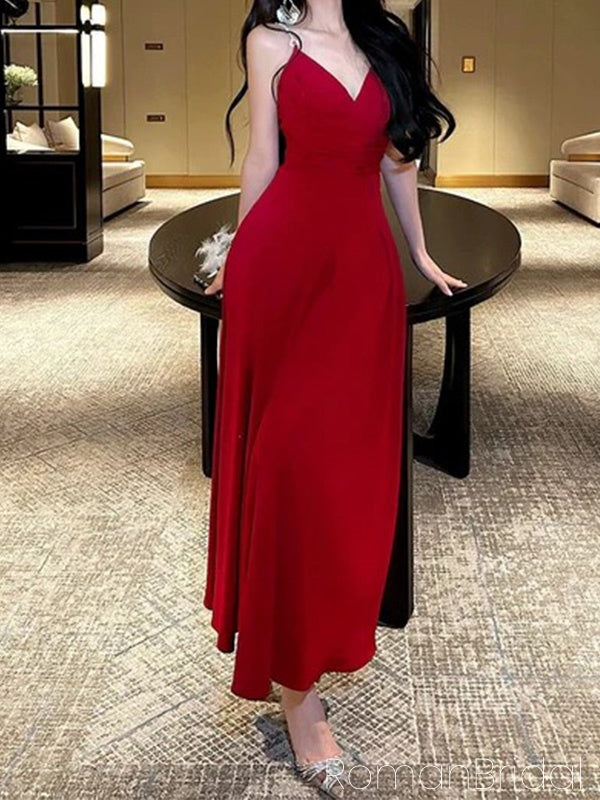 Elegant Spaghetti Strap Sleeveless Mermaid Satin Evening Prom Dresses Online, OLP882