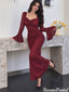Sexy Burgundy Sweetheart Ruched Flare-Sleeve Sparkle Long Prom Dress,OLP2439
