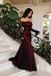 Modern Elegant Burgundy Mermaid Prom Dress Off-Shoulder Long Sleeve Formal Gown,OLP2275