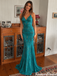 Unique Teal Beaded Spaghetti Strap Mermaid Prom Dress,OLP2478