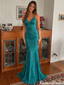Unique Teal Beaded Spaghetti Strap Mermaid Prom Dress,OLP2478