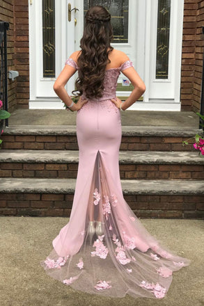 Elegant Pink Off-Shoulder Sleeveless Mermaid Long Prom Dress Ideas, Evening Party Dresses ,OLP1197