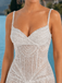 Sexy White Spaghetti Strap Mermaid Side Slit Long Prom Dress Ideas, Evening Party Dresses, OLP1513