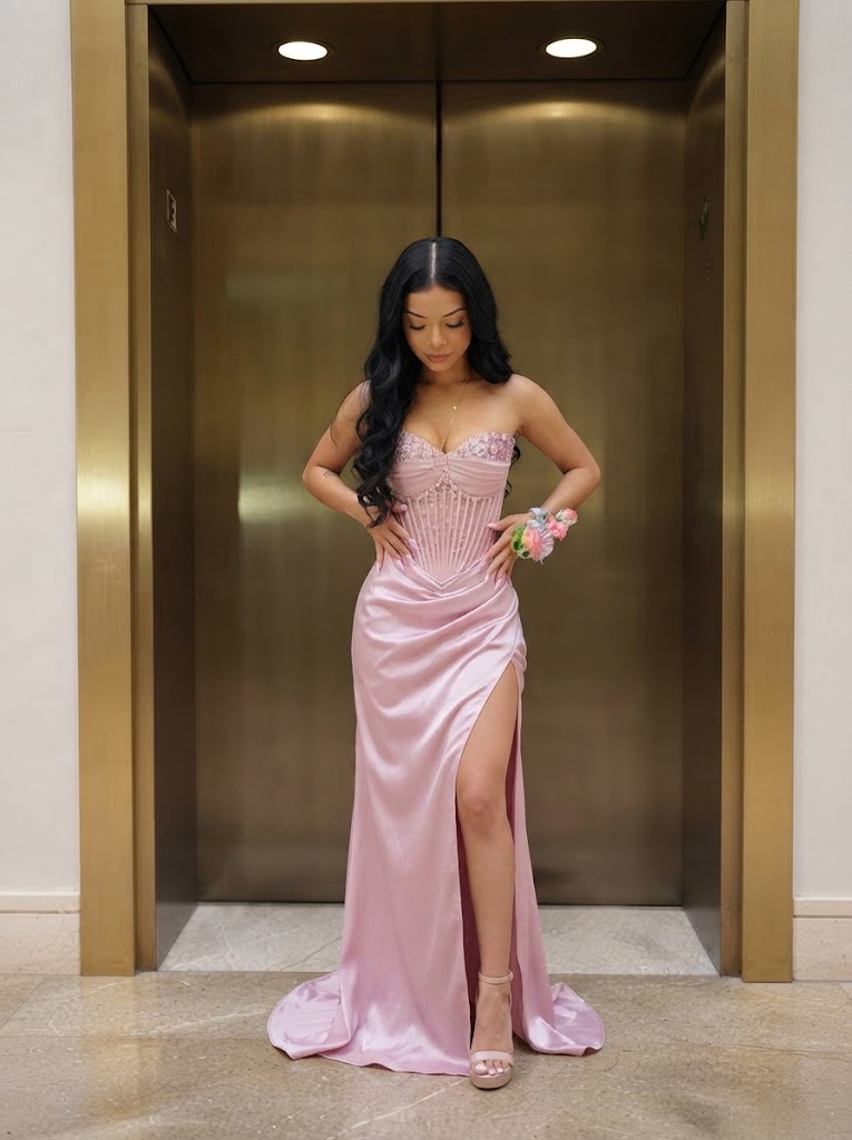 Elegant Pink Sweetheart Sleeveless Mermaid Satin Long Evening Prom Dresses Online, OLP759