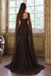 Modern Brown One-Shoulder Cape Beaded Evening Prom Dress,OLP2479