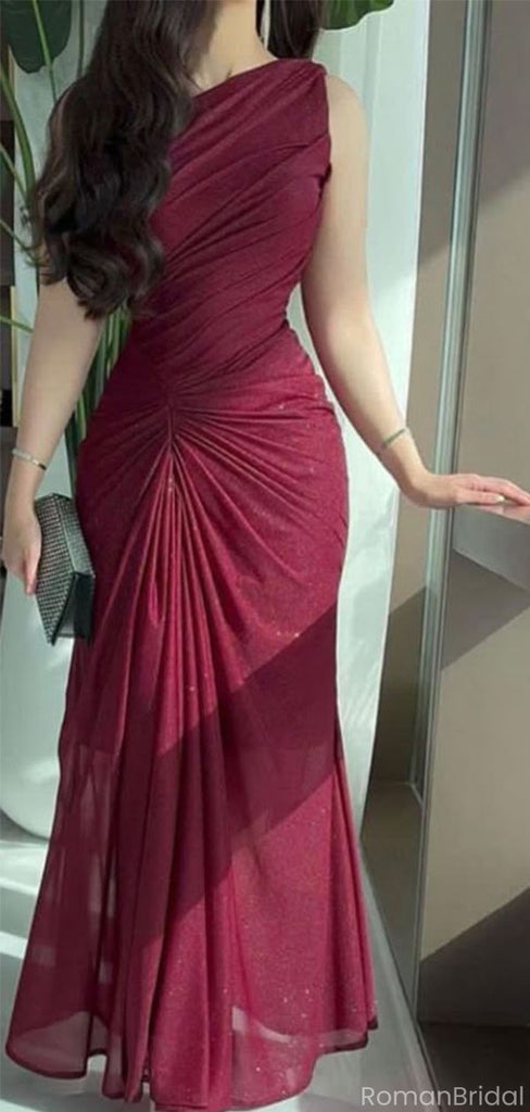 Sexy Burgundy One-Shoulder Mermaid Long Prom Dress Ideas, Evening Party Dresses, OLP1511