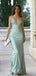 Sexy Sage Green Satin Prom Dress V-Neck Backless Formal Evening Gown,OLP1792