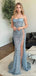 Sparkly Blue Sequin Prom Dress Strapless Side Slit Floor Length Mermaid Party Gown,OLP1721