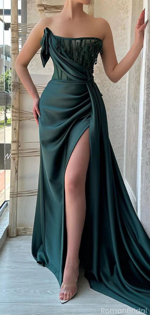 Chic Green Sweetheart Mermaid Side Slit Long Prom Dress Ideas, Evening Party Dresses, OLP1603