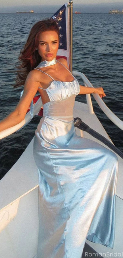 Unique Blue Spaghetti Strap Mermaid Long Prom Dress Ideas, Evening Party Dresses, OLP1493