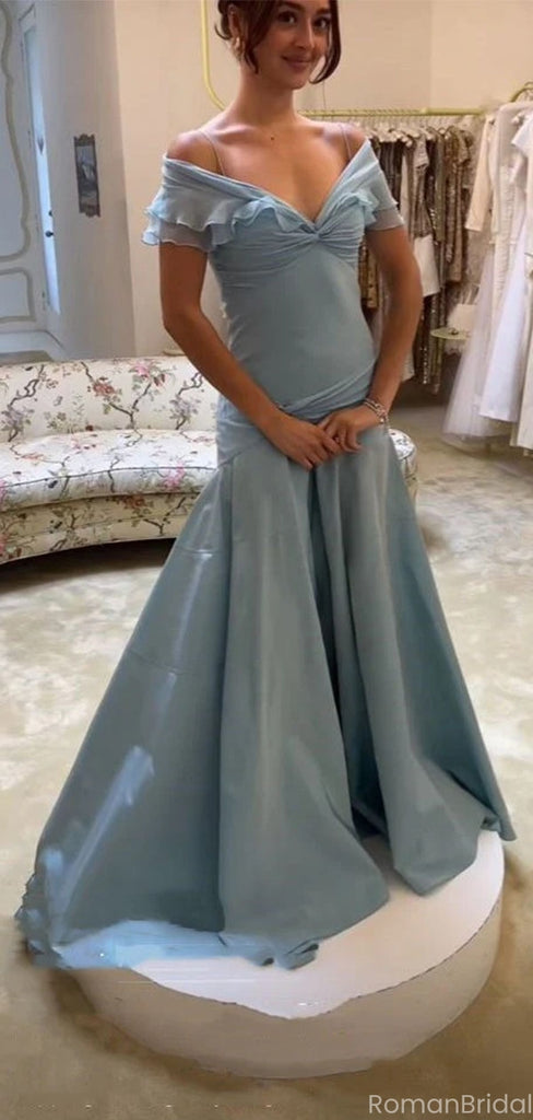 Elegant Blue Off-Shoulder Mermaid Long Prom Dress Ideas, Evening Party Dresses, OLP1477