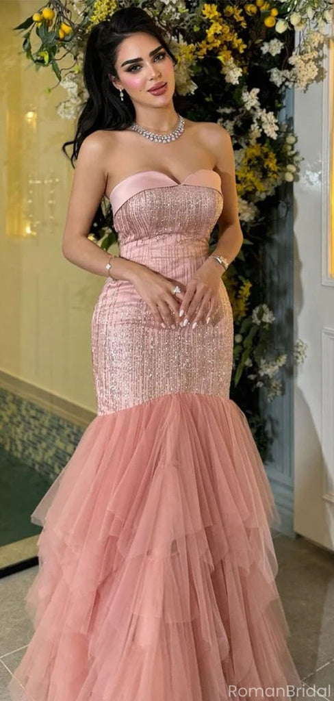 Elegant Pink Sweetheart Mermaid Long Prom Dress Ideas, Evening Party Dresses, OLP1542