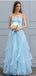 Elegant Blue Sweetheart A-Line Long Prom Dress Ideas, Evening Party Dresses, OLP1440