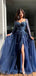 Unique Navy Blue Long Sleeve A-Line Long Prom Dress Ideas, Evening Party Dresses, OLP1564