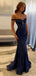 Elegant Navy Blue Off-Shoulder Mermaid Long Prom Dress Ideas, Evening Party Dresses, OLP1670