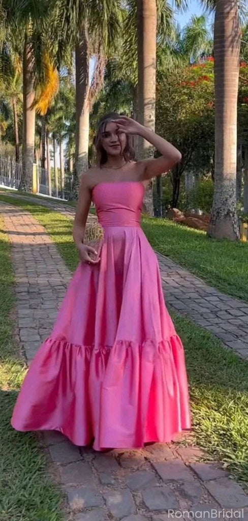 Elegant Pink Sweetheart A-Line Long Prom Dress Ideas, Evening Party Dresses, OLP1413
