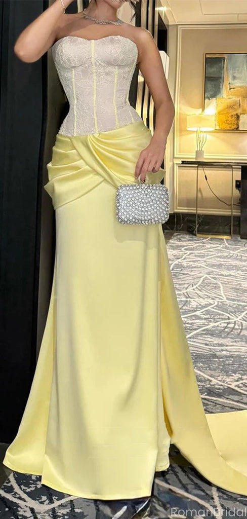 Elegant Yellow Sweetheart Mermaid Long Prom Dress Ideas, Evening Party Dresses, OLP1450