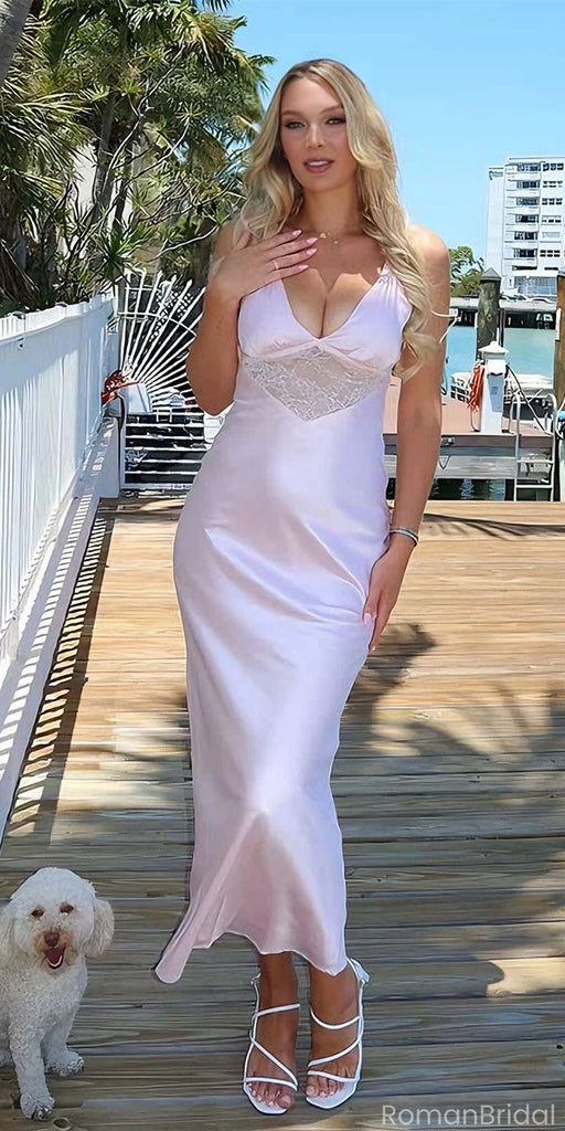 Simple Pink Spaghetti Strap Mermaid Long Prom Dress Ideas, Evening Party Dresses, OLP1690