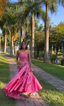 Elegant Pink Sweetheart A-Line Long Prom Dress Ideas, Evening Party Dresses, OLP1413