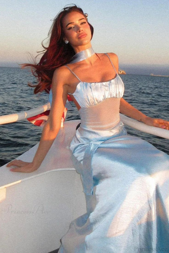 Unique Blue Spaghetti Strap Mermaid Long Prom Dress Ideas, Evening Party Dresses, OLP1493