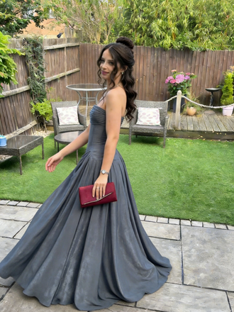 Fancy Grey Strapless Corset Prom Dress Drape Skirt Floor-Length Gown,OLP1806