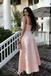 Fancy Pink A-Line Prom Dress Square Neck Butterfly Pattern Midi,OLP1969