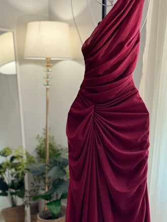 Sexy Burgundy One-Shoulder Mermaid Long Prom Dress Ideas, Evening Party Dresses, OLP1511