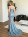 Sparkly Blue Sequin Prom Dress Strapless Side Slit Floor Length Mermaid Party Gown,OLP1721