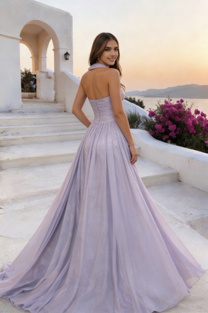 Cinderella Style Lilac Ruched Prom Gown Sweetheart Neck Chiffon Scarf,OLP1939