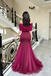 Elegant Burgundy Red Off-the-Shoulder Twist Front Tulle Mermaid Prom Dress,OLP2218