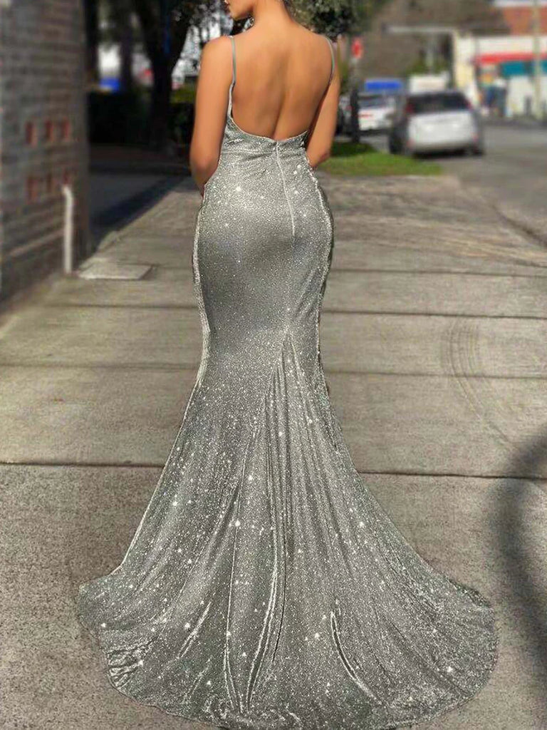 Stunning Silver Sparkly Strapless Bodycon Mermaid Prom Dress,OLP1871
