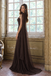 Modern Brown One-Shoulder Cape Beaded Evening Prom Dress,OLP2479