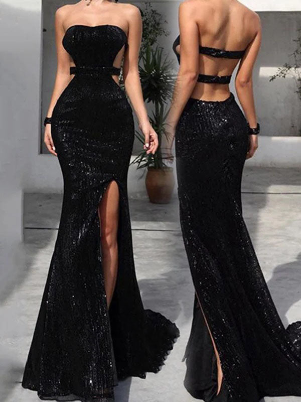 Sexy Black Sweetheart Mermaid Long Prom Dress Ideas, Evening Party Dresses, OLP1485