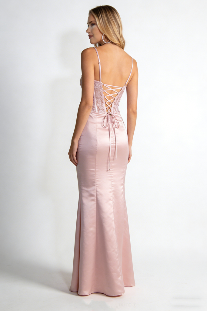 Sexy Satin Corset Prom Dress Sleeveless Cowl Neck Ruched Mermaid Evening Party Gown, OLP1704