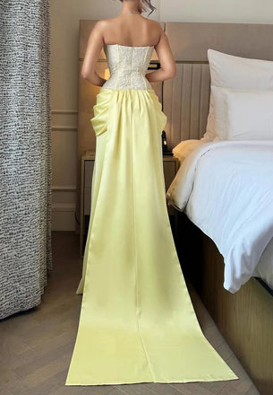 Elegant Yellow Sweetheart Mermaid Long Prom Dress Ideas, Evening Party Dresses, OLP1450