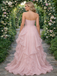 Classy Rose Pink Organza Ball Gown Featuring Oversized Floral Shoulder Detail,OLP1898