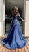 Unique Navy Blue Long Sleeve A-Line Long Prom Dress Ideas, Evening Party Dresses, OLP1564
