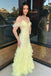 Elegant Yellow Spaghetti Strap Mermaid Long Prom Dress Ideas, Evening Party Dresses, OLP1576