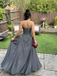 Fancy Grey Strapless Corset Prom Dress Drape Skirt Floor-Length Gown,OLP1806