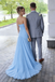 Chic Light Blue Strapless Chiffon Prom Dress Pleated A-Line Formal Dance Wear,OLP1851
