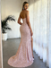 Sparkly Pink Sequin High Slit Prom Gown Strapless Ruched Formal Evening Dress,OLP1822