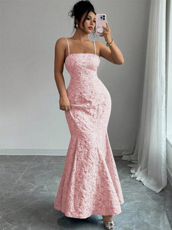 Elegant Applique Pink Spaghetti Strap Mermaid  Long Prom Dress Ideas, Evening Party Dresses, OLP1464