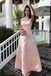 Fancy Pink A-Line Prom Dress Square Neck Butterfly Pattern Midi,OLP1969