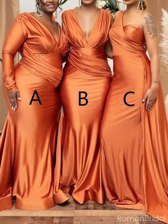 Simple Orange Mismatched Sleeveless Mermaid Long Bridesmaid Dresses Online, BG891