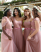 Romantic Dusty Rose Tulle Bridesmaid Dresses with Bow Sash Off-Shoulder Fairy Gowns,BG955